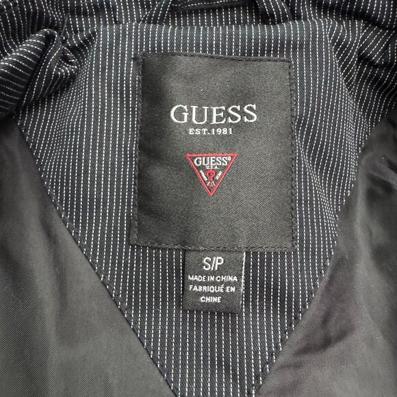 Guess Suit Blazer Jacket Mens Small Black Pinstriped Cotton Blend Single Vented - Picture 4 of 11